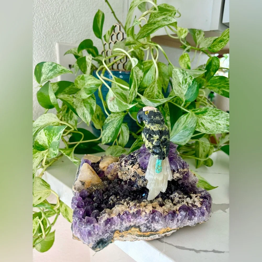 Parrot Carving on Amethyst ~ Crystal Art